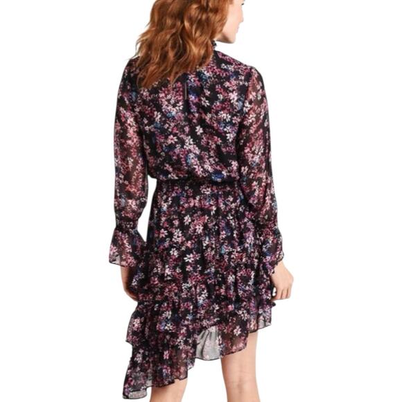 Misa Los Angeles Long Sleeve Floral Print Dress Asymmetrical Hem Large Savanna - Picture 2 of 12